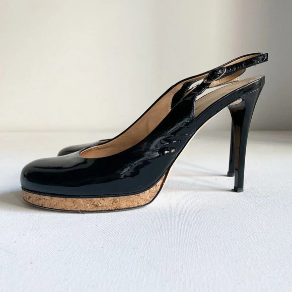 Giuseppe Zanotti Black PAtent leather Round toe Slingback Heels 40 - Picture 3 of 7